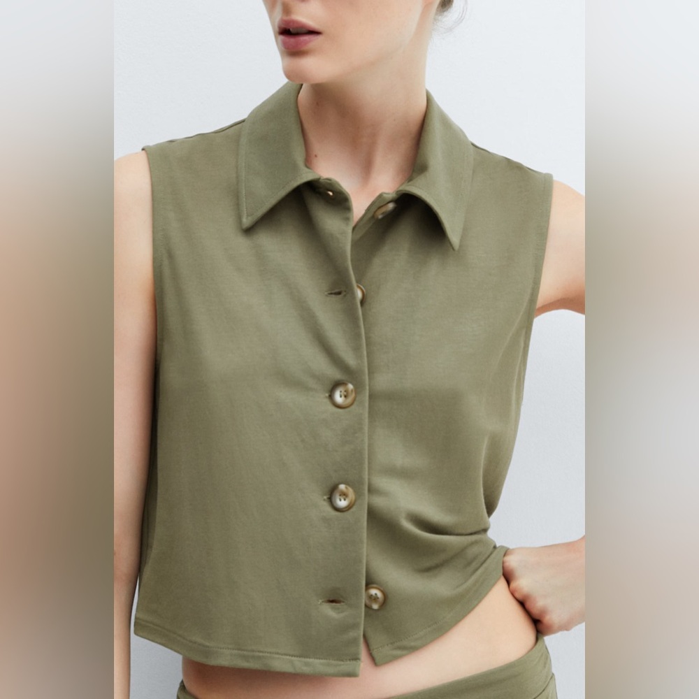 Mango: Green Shirt Collar Vest